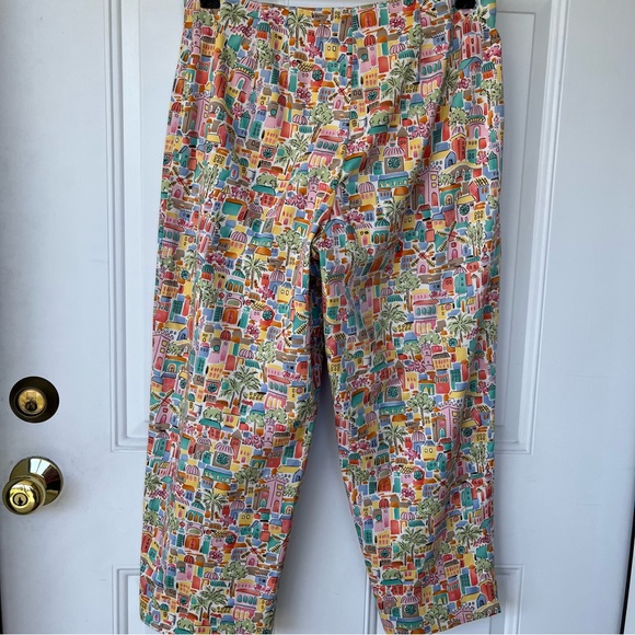 •Talbots• Vintage Colorful Village Scene Cropped Pants - Size 8P - Picture 6 of 9